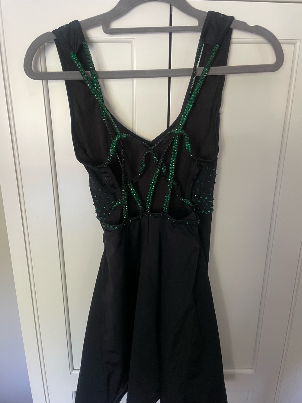 balera Black Dance Costume with Green Rhinestone Accents